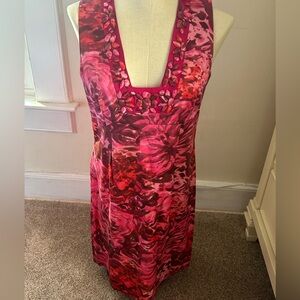 Rebecca Taylor Silk Floral Pink Red Dress Sleeveless Beaded Size 6 $495 Bloomies